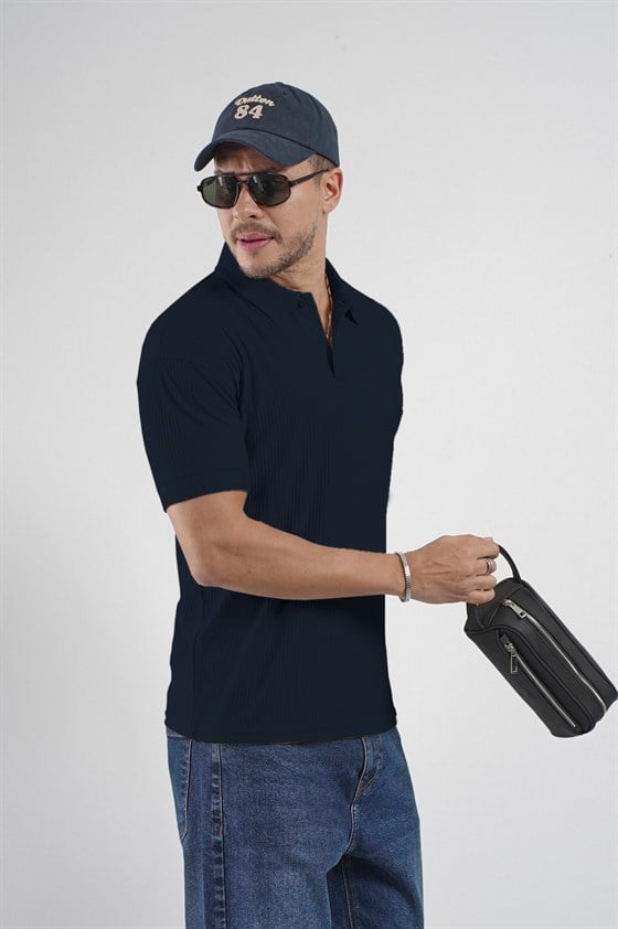 Image of Polo Yaka Regular Kalıp Çizgili Erkek Basıc Tişört