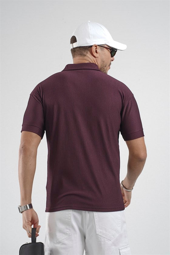 Image of Tricou bărbătesc simplu cu design în dungi și croială regulată (guler polo)