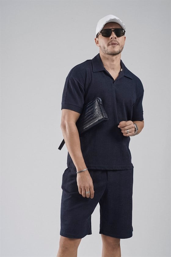 Image of Polo Yaka Regular Kalıp Jakarlı Şort Tişört Alt Üst Takım