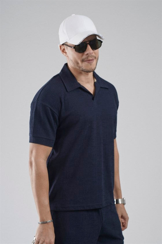 Image of Polo Yaka Regular Kalıp Jakarlı Şort Tişört Alt Üst Takım