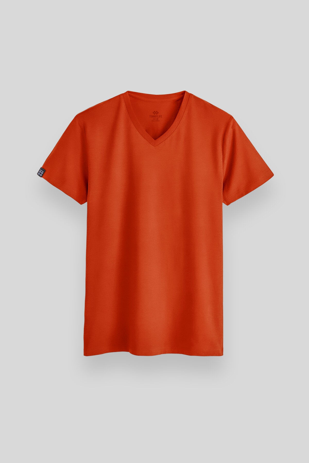 Image of Tricou bărbătesc portocaliu, cu mânecă scurtă, croială standard și decolteu în V - 87912