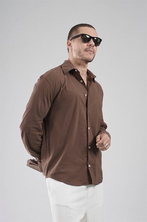 Image of Regular Fit, Flexible Cut, 100% Cotton Men's Plain Shirt