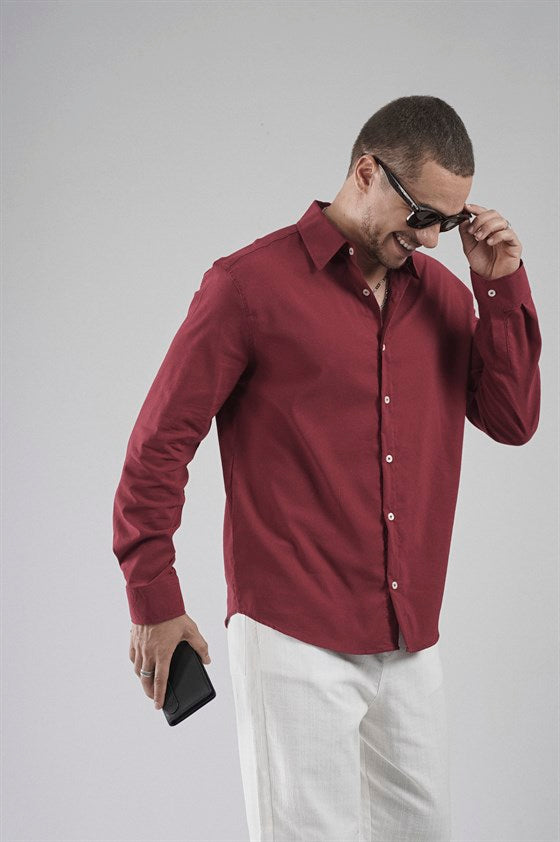 Image of Regular Fit Kalıp Esnek %100 Pamuklu Erkek Düz Gömlek