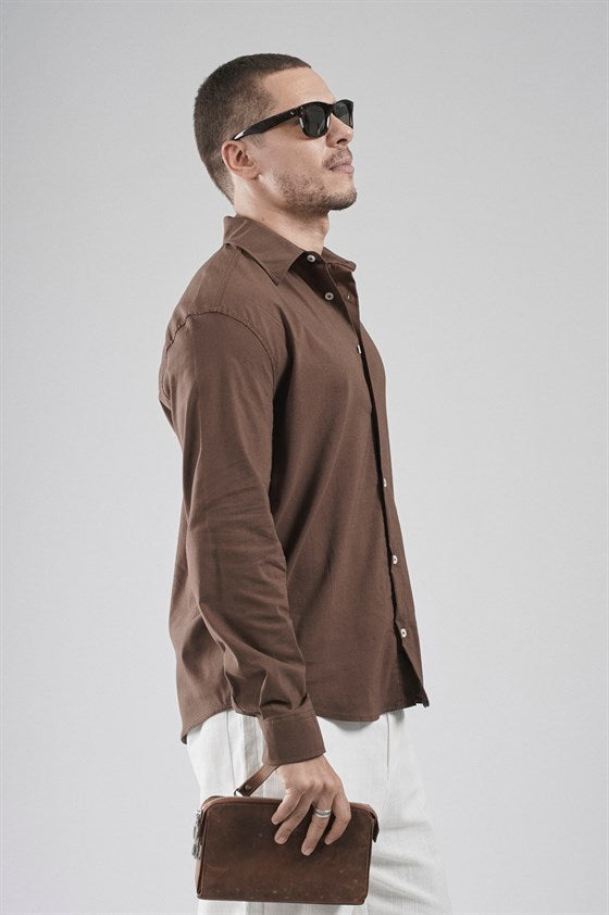 Image of Regular Fit, Flexible Cut, 100% Cotton Men's Plain Shirt