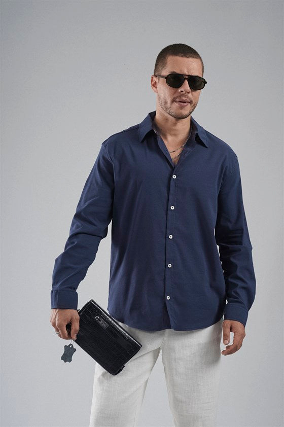 Image of Regular Fit, Flexible Cut, 100% Cotton Men's Plain Shirt