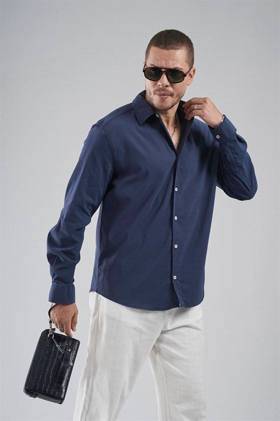 Image of Regular Fit, Flexible Cut, 100% Cotton Men's Plain Shirt