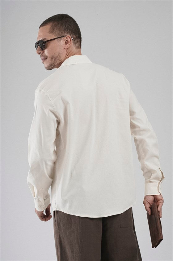Image of Regular Fit, Flexible Cut, 100% Cotton Men's Plain Shirt