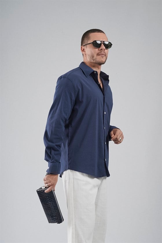 Image of Regular Fit, Flexible Cut, 100% Cotton Men's Plain Shirt