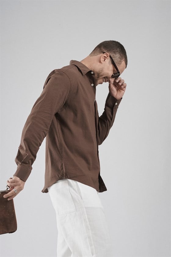Image of Regular Fit, Flexible Cut, 100% Cotton Men's Plain Shirt