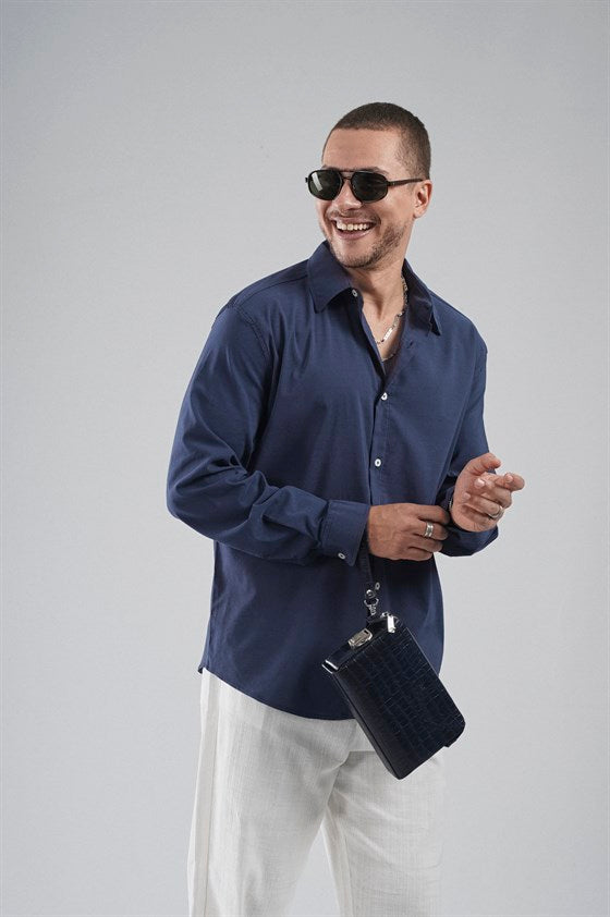 Image of Regular Fit, Flexible Cut, 100% Cotton Men's Plain Shirt