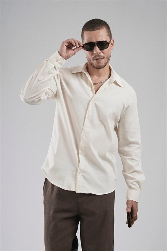 Image of Regular Fit, Flexible Cut, 100% Cotton Men's Plain Shirt