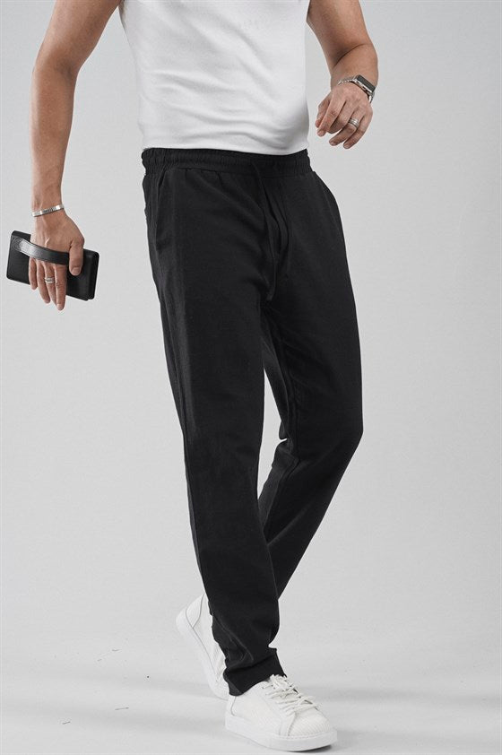 Image of Regular Kalıp Beli Lastikli Pamuk Keten Pantolon