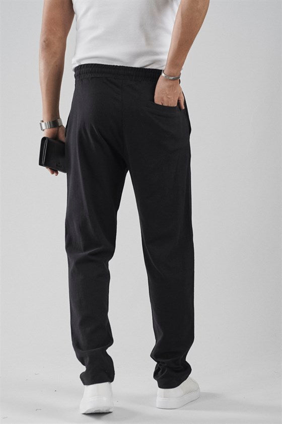Image of Regular Kalıp Beli Lastikli Pamuk Keten Pantolon
