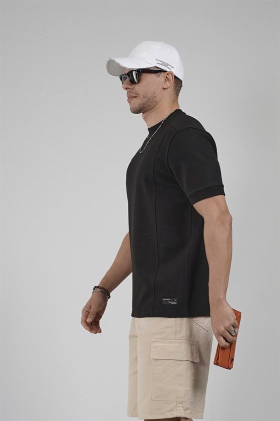 Image of Regular Kalıp Çımalı Kol Manşetli Düz Basic Tişört