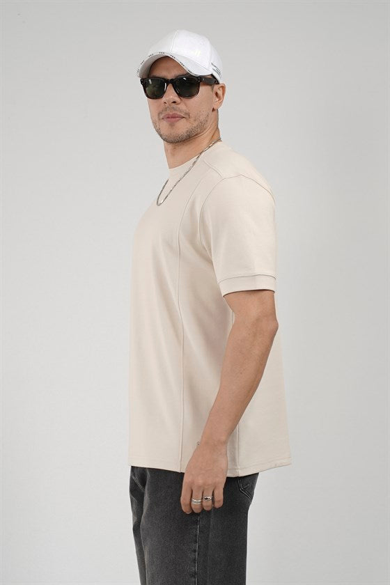 Image of Regular Kalıp Çımalı Kol Manşetli Düz Basic Tişört