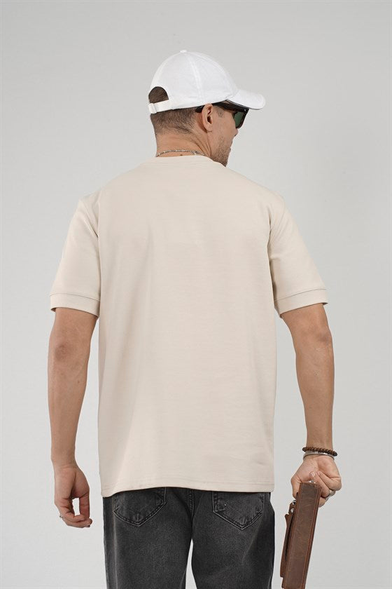 Image of Regular Kalıp Çımalı Kol Manşetli Düz Basic Tişört