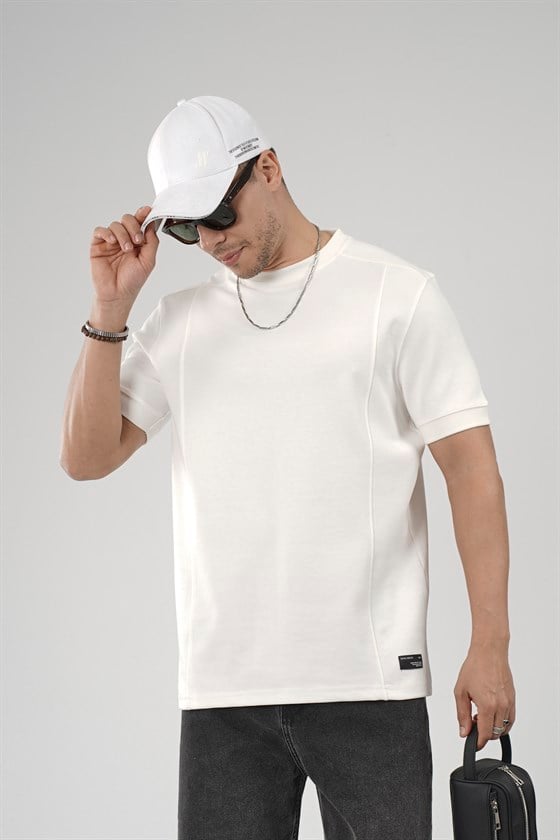 Image of Regular Kalıp Çımalı Kol Manşetli Düz Basic Tişört