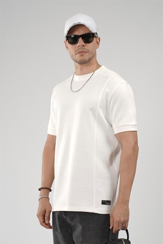 Image of Regular Kalıp Çımalı Kol Manşetli Düz Basic Tişört