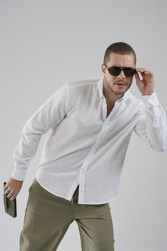 Image of Regular Kalıp Klasik Keten Gömlek