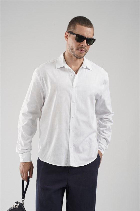 Image of Regular Fit Lycra Linen Men's Shirt