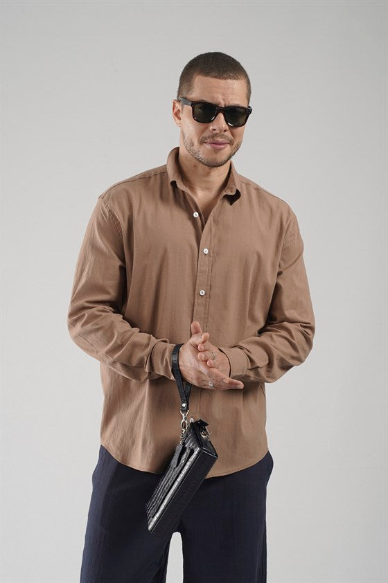 Image of Cămașă bărbătească din lină și lycra, croială regulată