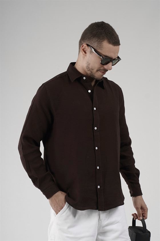 Image of Regular Fit Muslin Fabric 100% Cotton Men's Solid Color Shirt