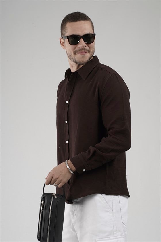 Image of Regular Fit Muslin Fabric 100% Cotton Men's Solid Color Shirt