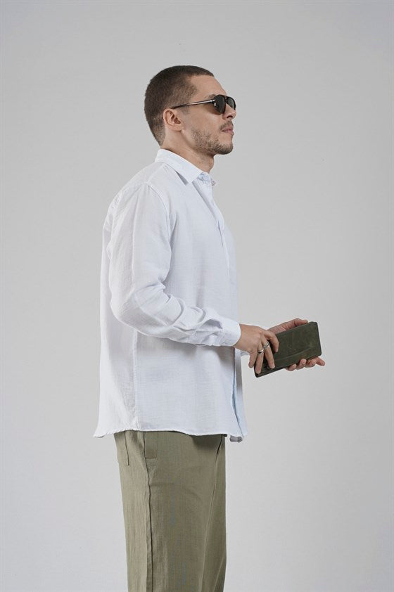 Image of Regular Kalıp Müslin Kumaş %100 Pamuklu  Erkek Düz Renk Gömlek