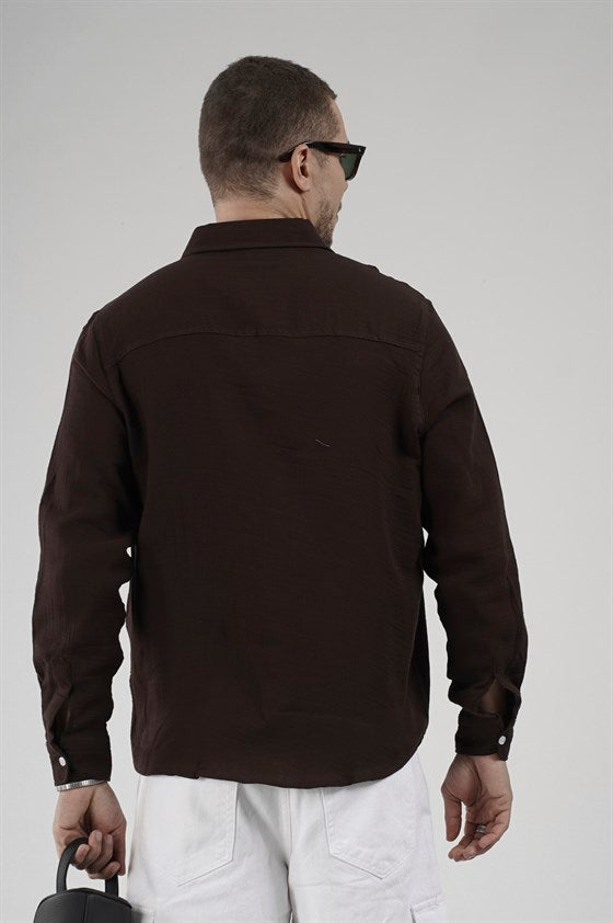 Image of Regular Fit Muslin Fabric 100% Cotton Men's Solid Color Shirt