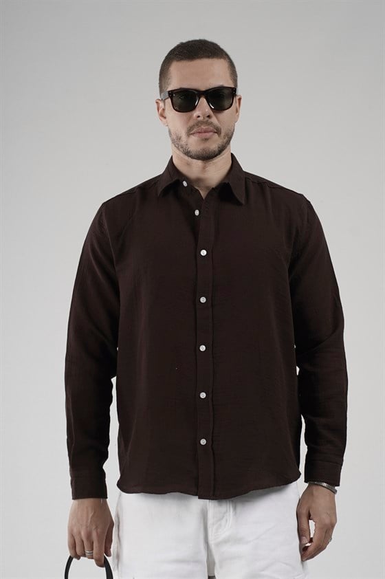 Image of Regular Fit Muslin Fabric 100% Cotton Men's Solid Color Shirt