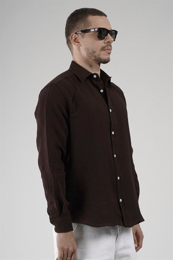 Image of Regular Fit Muslin Fabric 100% Cotton Men's Solid Color Shirt