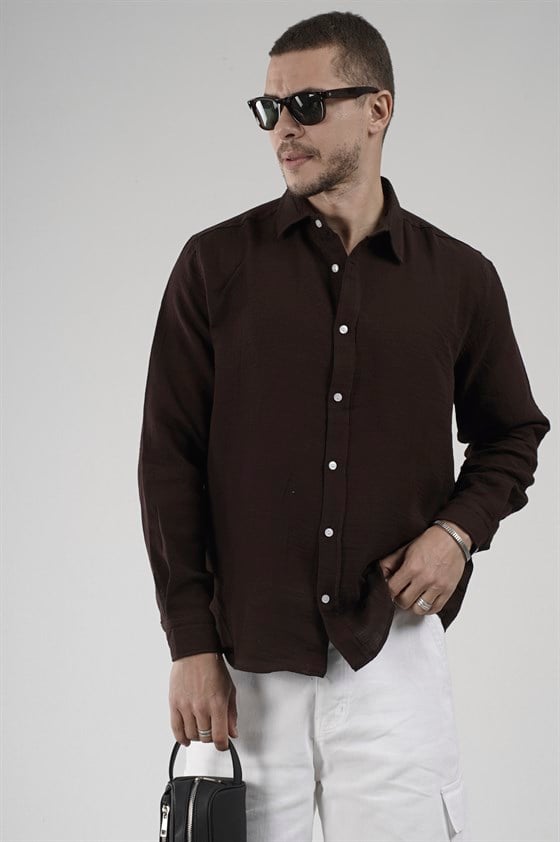 Image of Regular Fit Muslin Fabric 100% Cotton Men's Solid Color Shirt