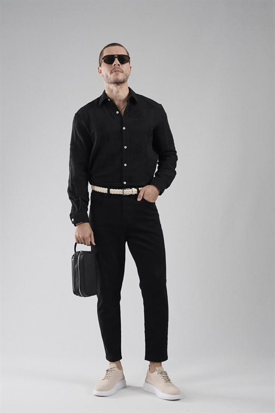 Image of Regular Fit, Embroidered Detail, Mesh Fabric, Breathable, 100% Cotton Men's Shirt