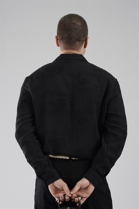 Image of Regular Fit, Embroidered Detail, Mesh Fabric, Breathable, 100% Cotton Men's Shirt