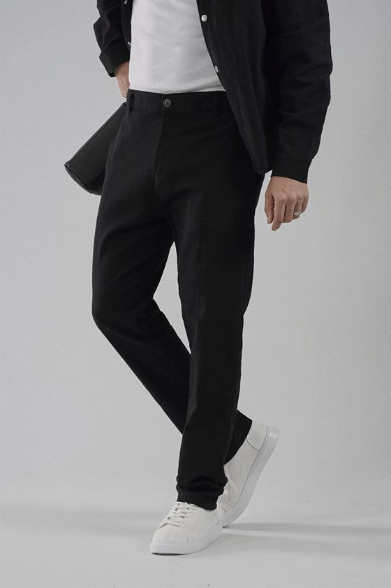Image of Regular Kalıp Pamuklu Keten Klasik Pantolon