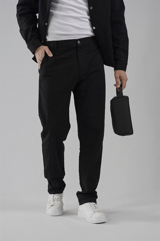 Image of Regular Kalıp Pamuklu Keten Klasik Pantolon