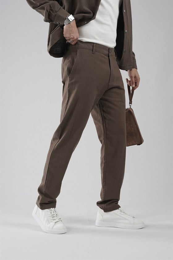 Image of Regular Kalıp Pamuklu Keten Klasik Pantolon