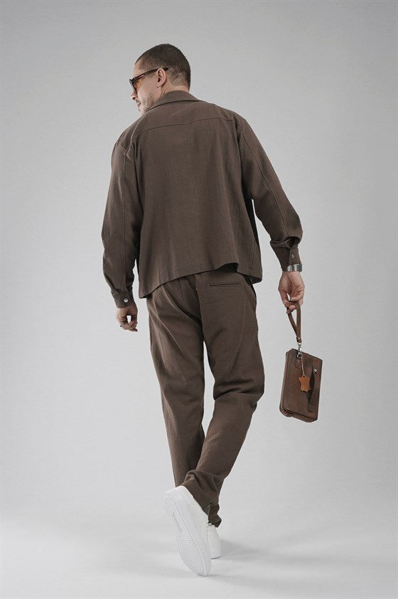 Image of Regular Kalıp Pamuklu Keten Klasik Pantolon