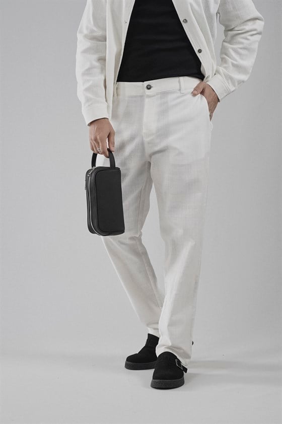 Image of Regular Kalıp Pamuklu Keten Klasik Pantolon