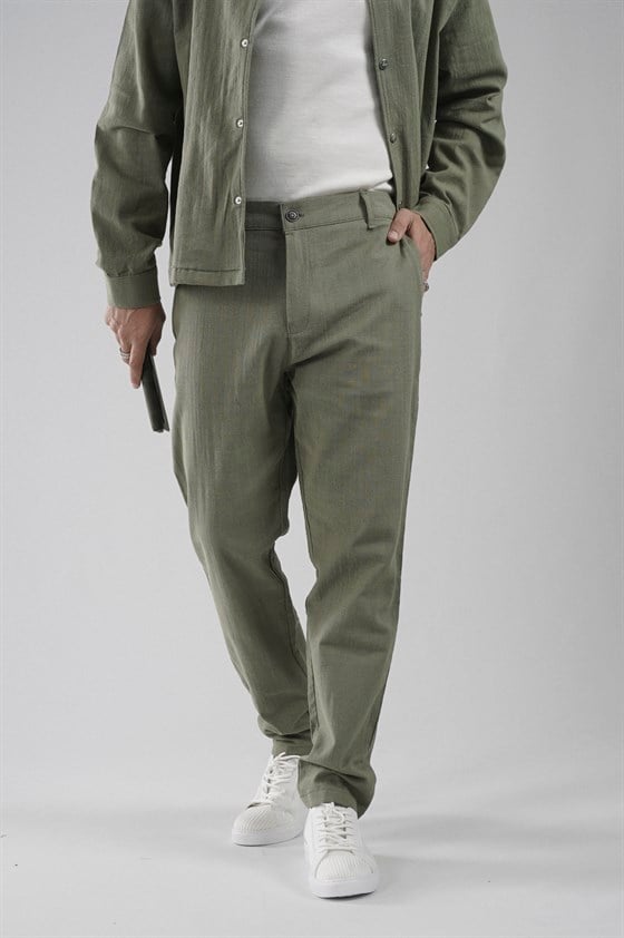 Image of Regular Kalıp Pamuklu Keten Klasik Pantolon