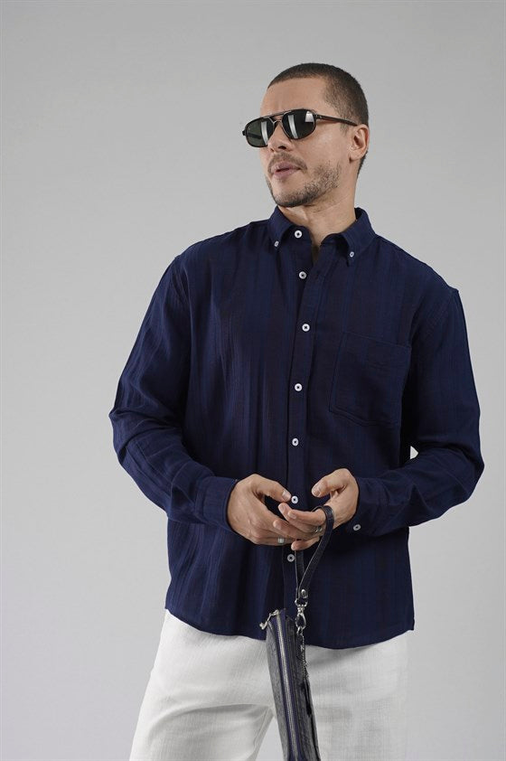 Image of Regular Fit, Single Pocket Muslin Men's Shirt