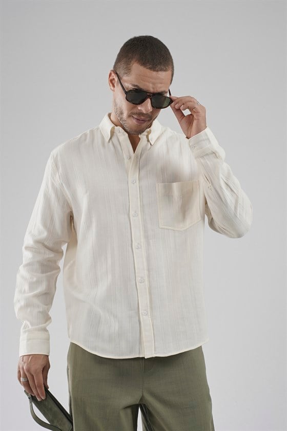 Image of Regular Fit, Single Pocket Muslin Men's Shirt