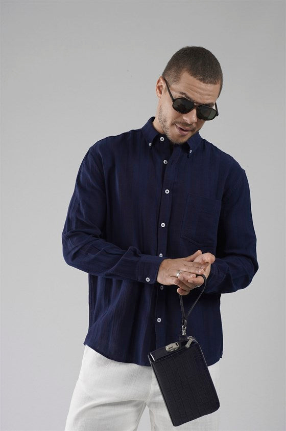Image of Regular Fit, Single Pocket Muslin Men's Shirt