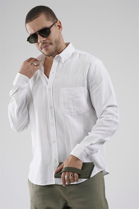 Image of Regular Fit, Single Pocket Muslin Men's Shirt