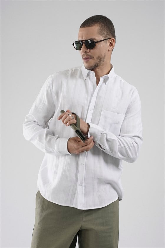 Image of Regular Fit, Single Pocket Muslin Men's Shirt