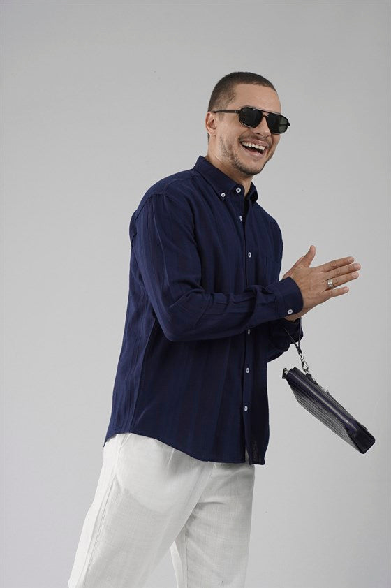 Image of Regular Fit, Single Pocket Muslin Men's Shirt