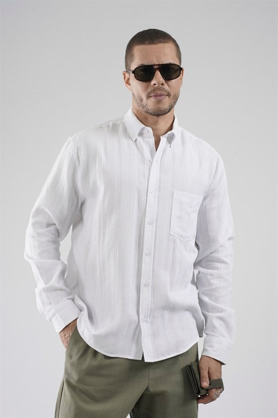 Image of Regular Fit, Single Pocket Muslin Men's Shirt