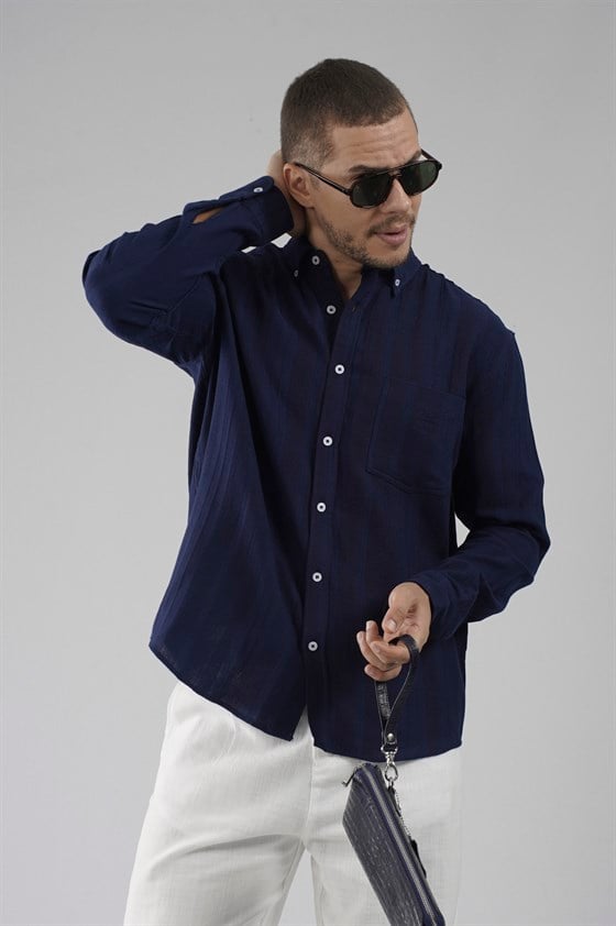 Image of Regular Fit, Single Pocket Muslin Men's Shirt