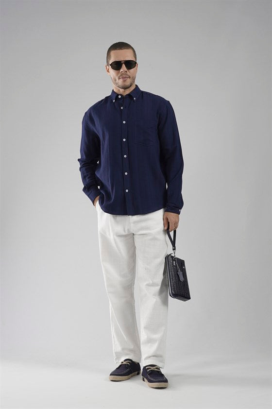 Image of Regular Fit, Single Pocket Muslin Men's Shirt