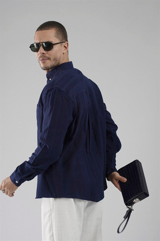 Image of Regular Fit, Single Pocket Muslin Men's Shirt
